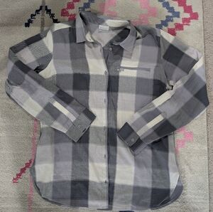 Columbia Long Sleeve Button Down  With Zipper Pocket - Gray Plaid - Women Size L